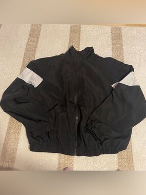 Forever 21 Black Windbreaker Jacket with White Sleeve Panels